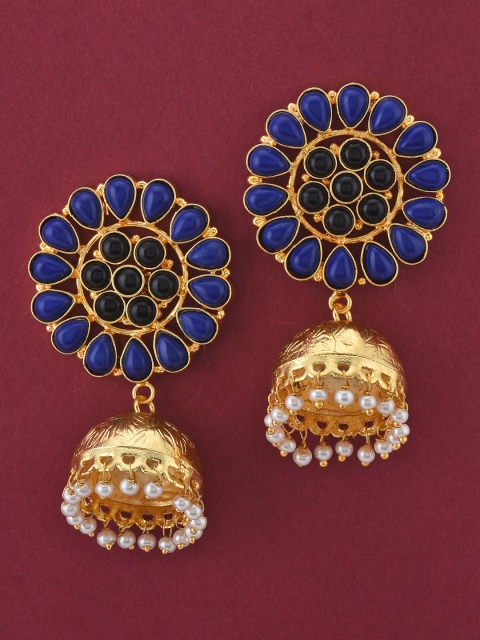 

Tistabene Gold-Toned & Blue Circular Jhumkas
