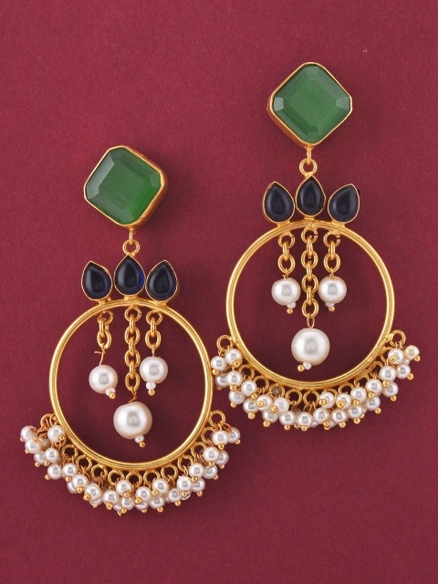 

Tistabene Gold-Toned & Green Circular Drop Earrings