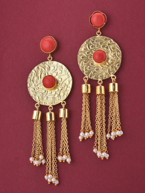 

Tistabene Gold-Toned & Red Circular Drop Earrings