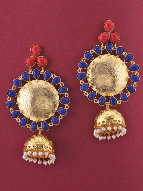 

Tistabene Gold-Toned & Blue Circular Jhumkas