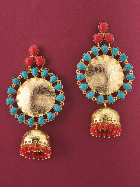 

Tistabene Gold-Toned & Turquoise Blue Circular Jhumkas