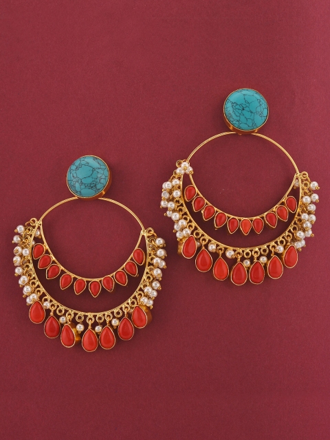 

Tistabene Gold-Toned & Red Circular Gold Plated Chandbalis