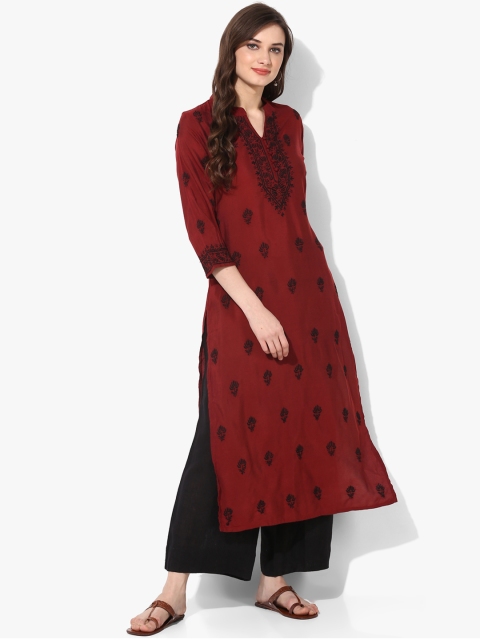 

Sangria Women Rust Embroidered Straight Kurta