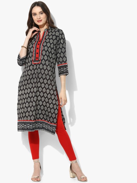 

Sangria Women Black Printed Straight Kurta
