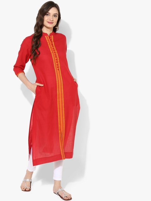 

Sangria Women Red Solid Straight Kurta