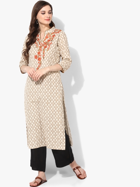 

Sangria Women Beige Embroidered Straight Kurta