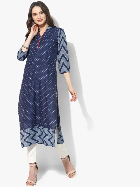 

Sangria Women Navy Blue Printed Straight Kurta