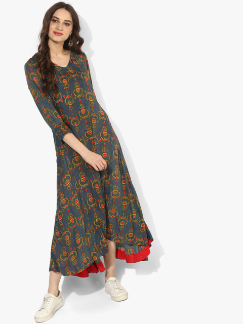 

Sangria Women Grey Printed Asymmetric Anarkali Kurta