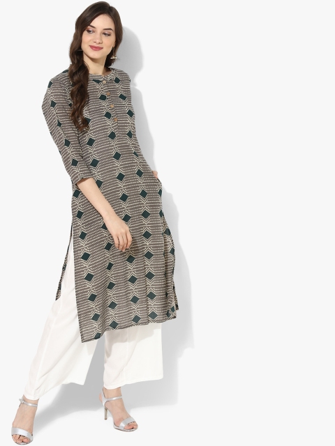 

Sangria Women Grey & Green Printed Straight Kurta