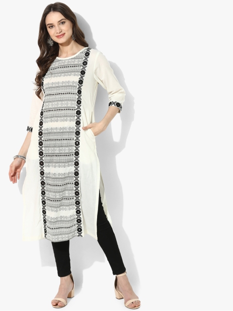 

Sangria Women Black & Off-White Printed Straight Kurta