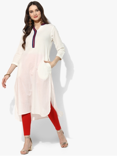 

Sangria Women White Embroidered Straight Mirror Work Kurta