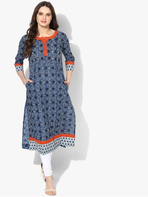 

Sangria Women Navy Blue Printed Straight Kurta