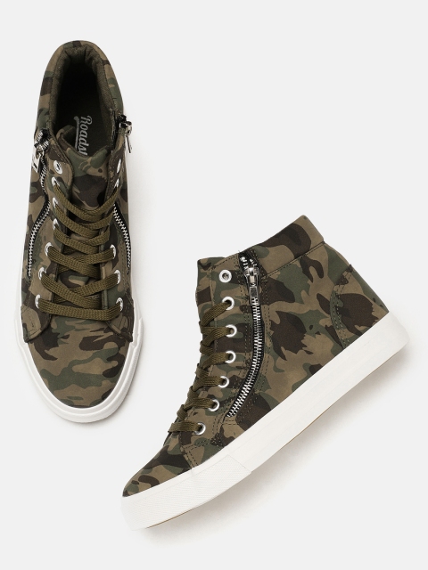 

Roadster Women Camouflage Printed Mid-Top Sneakers, Olive