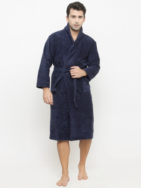 

Trident Navy Blue Solid Men Bathrobe