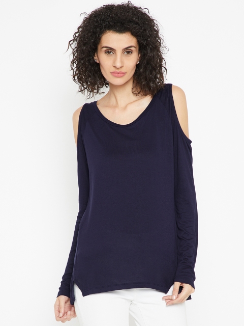 

Cottonworld Women Navy Blue Cold-Shoulder Top