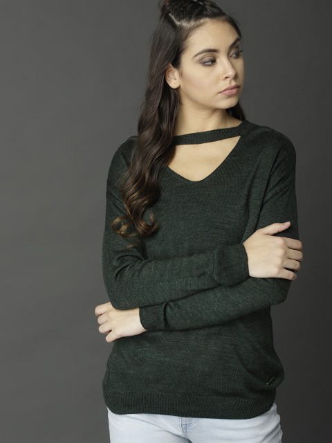 

Roadster Women Green Solid Pullover