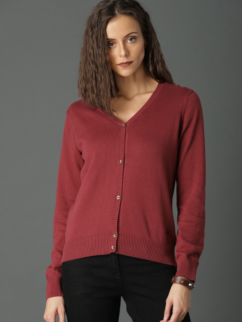 

Roadster Women Maroon Solid Cardigan