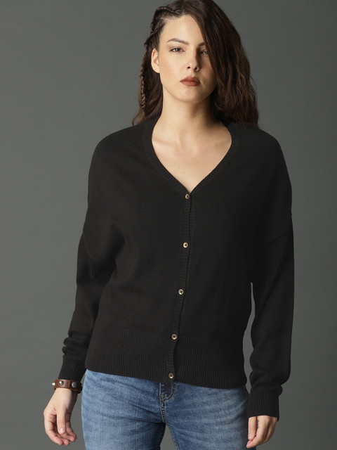 

Roadster Women Black Solid Cardigan