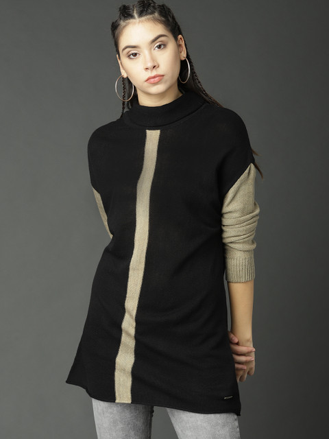 

Roadster Women Black & Beige Solid Pullover