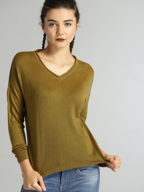 

Roadster Women Khaki Solid Pullover