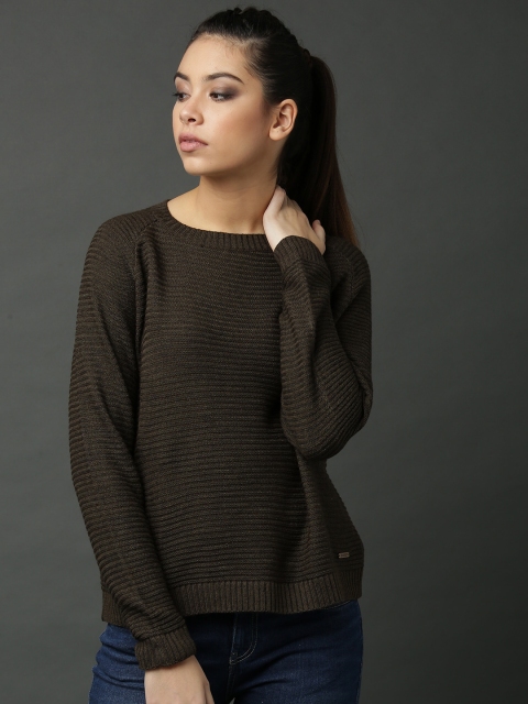 

Roadster Women Olive Green Ribbed Sweater