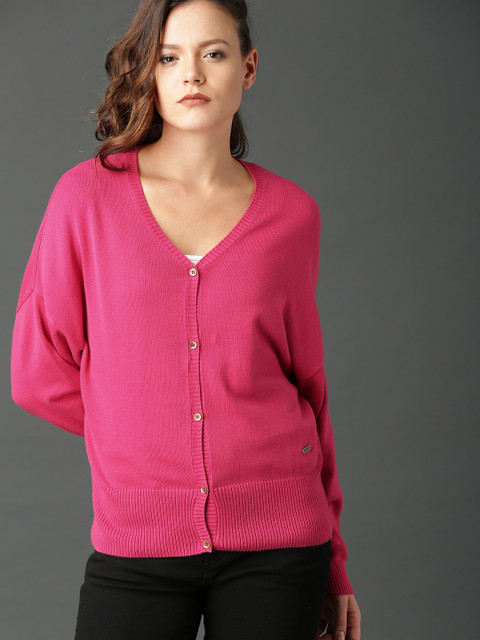 

Roadster Women Pink Solid Cardigan