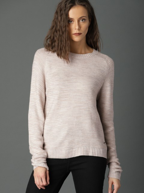 

Roadster Women Beige Self Design Pullover