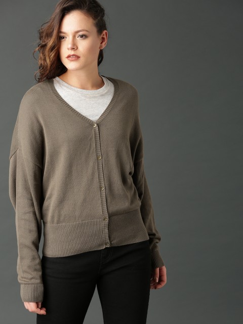 

Roadster Women Olive Green Solid Cardigan
