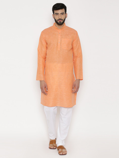 

Wintage Men Orange Solid Straight Cotton Kurta
