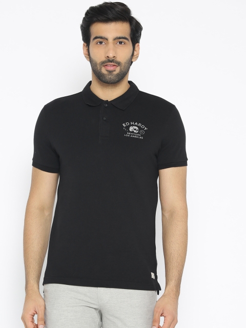 

Ed Hardy Men Black Solid Polo Collar T-shirt