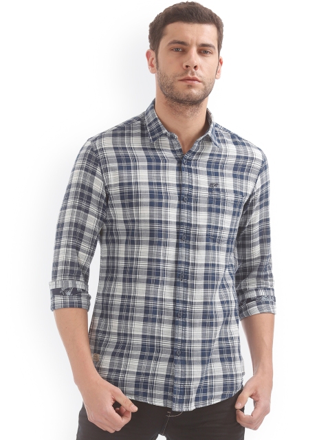 

Ed Hardy Men Navy Blue & White Slim Fit Checked Casual Shirt