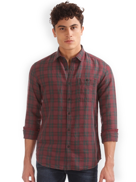 

Ed Hardy Men Maroon & Green Slim Fit Checked Casual Shirt