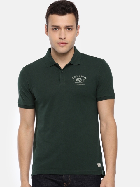 

Ed Hardy Men Green Solid Polo T-shirt