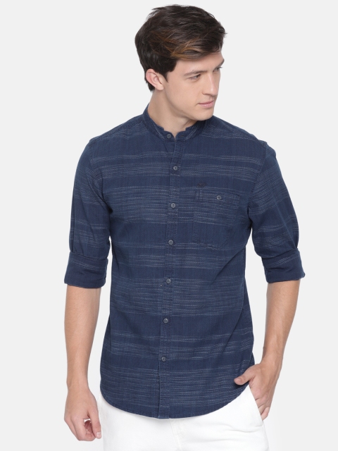 

Ed Hardy Men Blue Slim Fit Striped Casual Shirt