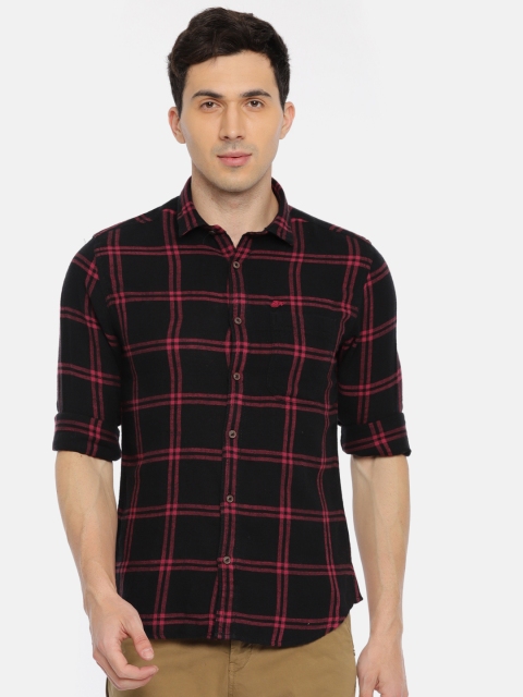 

Ed Hardy Men Black & Maroon Slim Fit Checked Casual Shirt