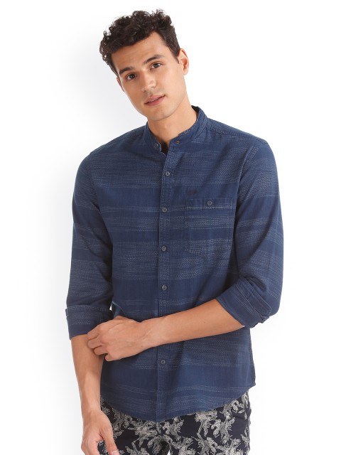 

Ed Hardy Men Navy Blue Slim Fit Self Design Casual Shirt