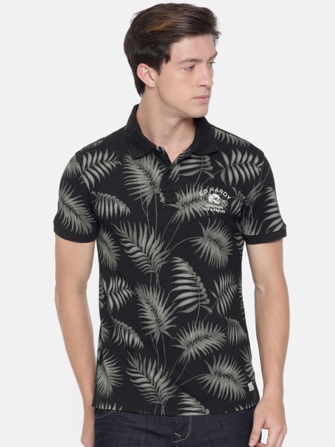 

Ed Hardy Men Black Tropical Printed Polo Collar Pure Cotton T-shirt