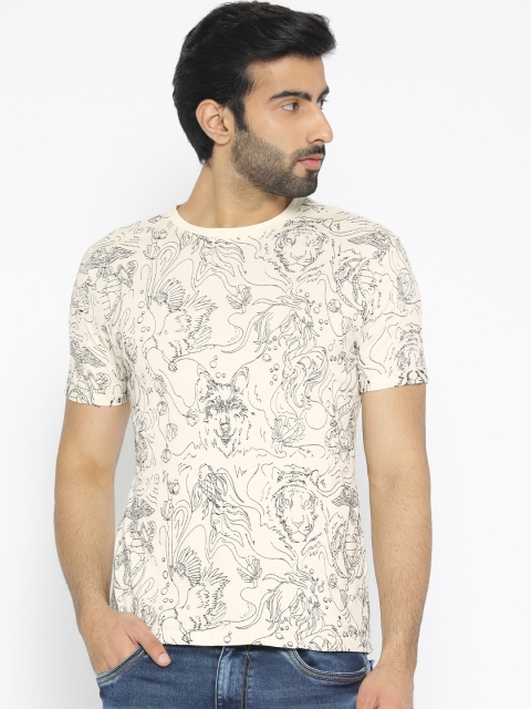 

Ed Hardy Men Cream-Coloured Embroidered Round Neck T-shirt