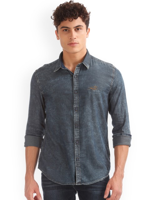 

Ed Hardy Men Blue Slim Fit Solid Casual Shirt