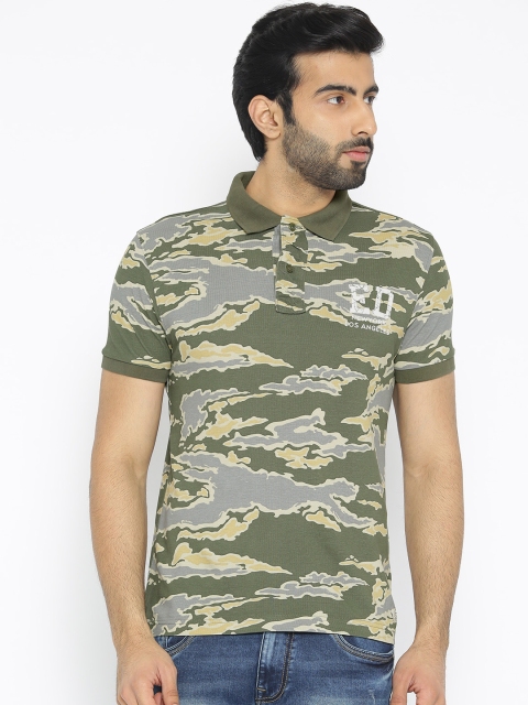 

Ed Hardy Men Olive Green Printed Polo Collar T-shirt