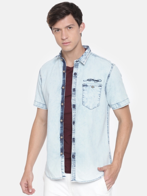 

Ed Hardy Men Blue Slim Fit Faded Denim Shirt