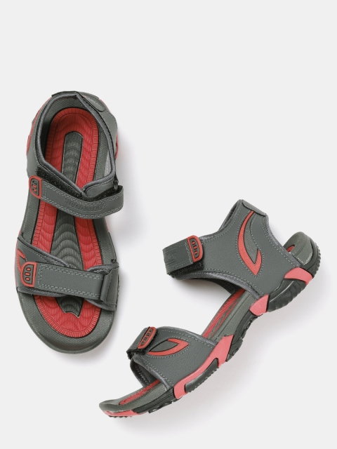 

Roadster Men Charcoal Grey & Red Sports Sandals