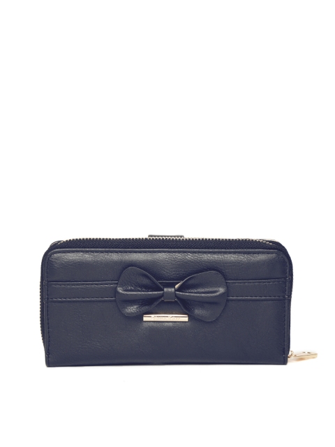 

Diana Korr Women Navy Blue Solid Zip Around Wallet with Bow Detail