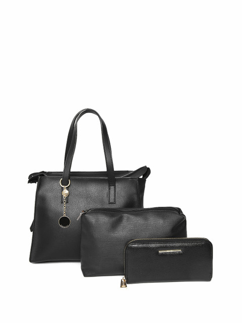

Diana Korr Set of Black Solid Handheld Bag & Wallet