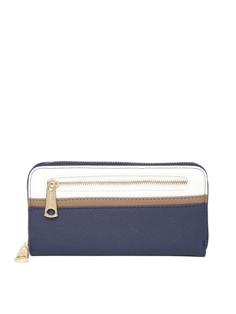 

Diana Korr Women Navy & White Colourblocked Zip Around Wallet, Navy blue