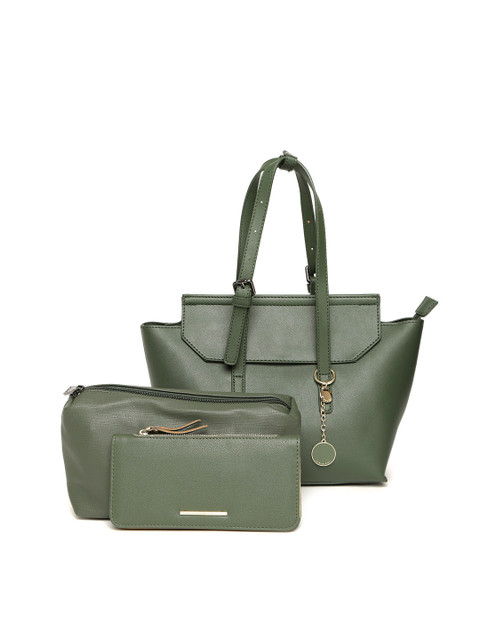 

Diana Korr Set of Olive Green Solid Handheld Bag & Wallet