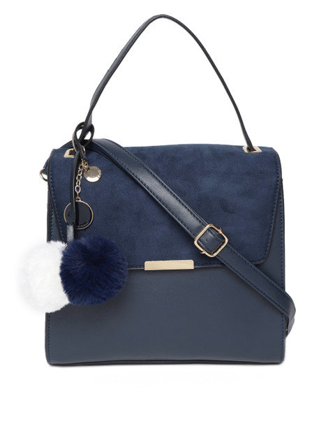 

Diana Korr Navy Solid Satchel with Sling Strap, Navy blue