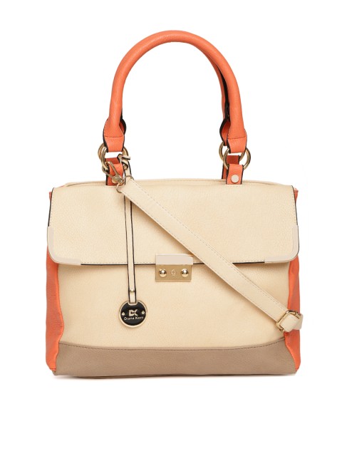 

Diana Korr Cream-Coloured & Peach-Coloured Colourblocked Handheld Bag