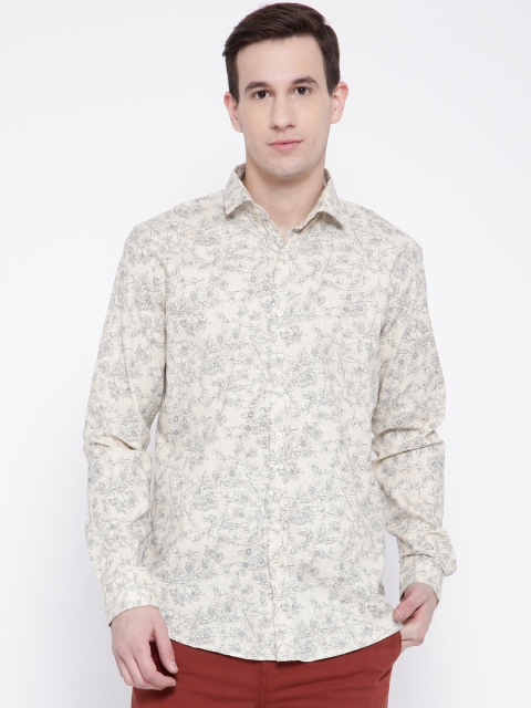 

DENNISON Men Beige Comfort Slim Fit Printed Casual Shirt