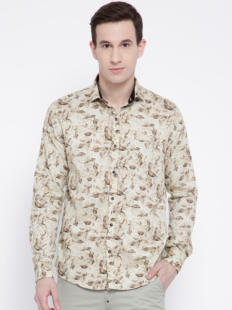 

DENNISON Men Beige Comfort Slim Fit Printed Casual Shirt